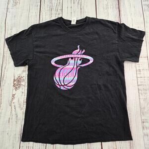 Miami Heat Logo Black Short Sleeve Cotton T Shirt Mens Xl